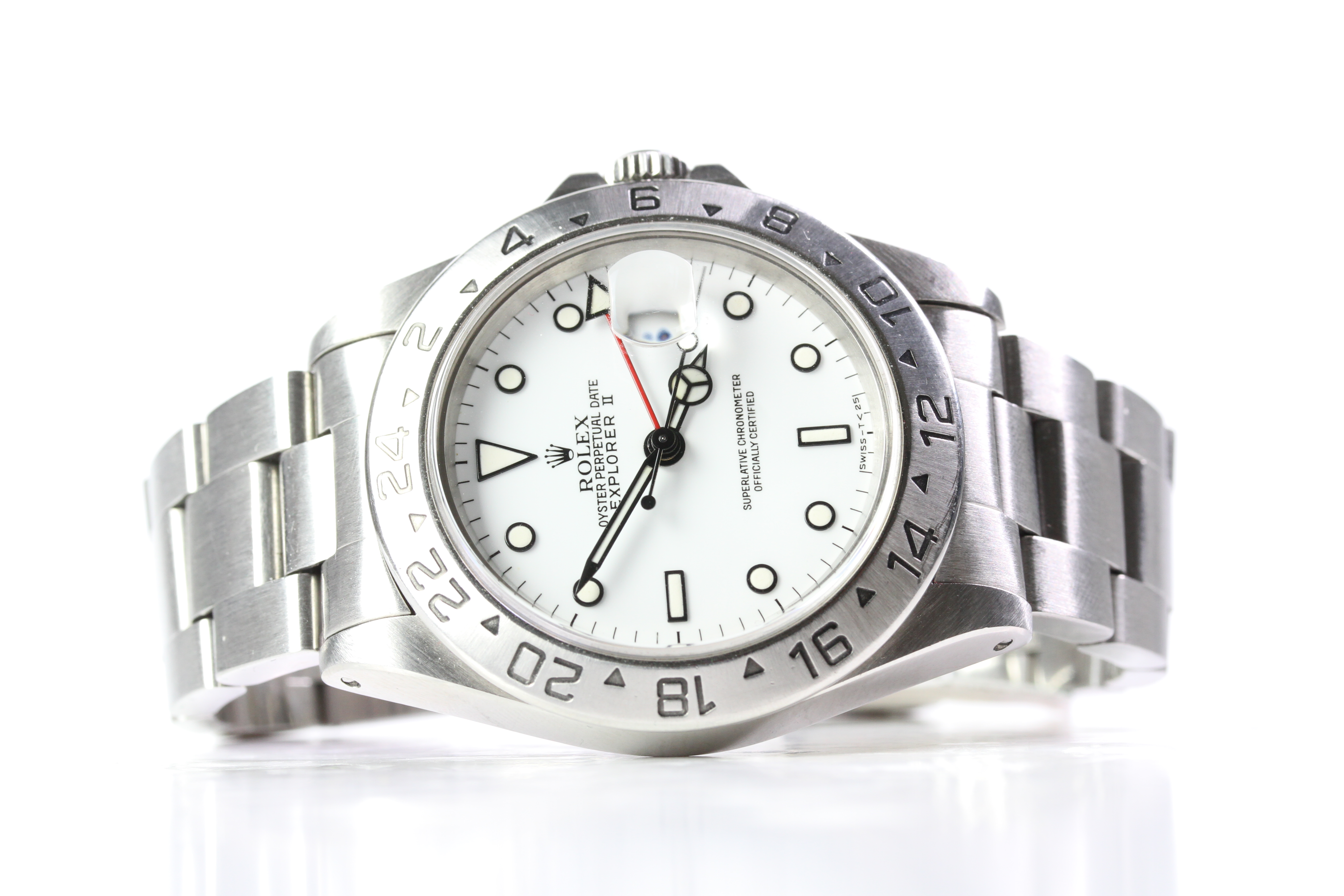 ROLEX OYSTER PERPETUAL DATE EXPLORER II REFERENCE 16570 CIRCA 1995, white tritium dial with luminous