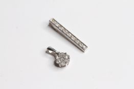 2 x 9ct white gold diamond pendants inc. cluster & bar (1.2g)