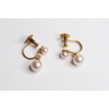 9ct gold screw back pearl drop earrings (1.6g)