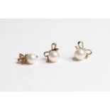 2 x 9ct gold vintage pearl & diamond ribbon stud earrings & pendant set (3.2g)