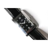 GLYCINE QUARTZ WRIST WATCH, rectangular black dial with arabic numeral hour markers, 29mm