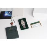 ROLEX DATEJUST DECORATED ARABIC DIAL FULL SET REFERENCE 116234, circular silvered dial with blue