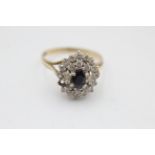 9ct Gold Sapphire & Clear Gemstone Dress Ring - As Seen (3.4g)