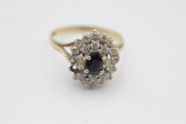 9ct Gold Sapphire & Clear Gemstone Dress Ring - As Seen (3.4g)