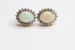 18YG Opal and diamond cluster earrings claw set Est Opals 4ct no diamond weights large backs