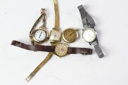 GROUP OF 5 LADIES WATCHES INCLUDING LONGINES FLAGSHIP, 9CT WATCH AND MORE