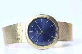 VINTAGE 18CT PATEK PHILIPPE 3573/1 BACK WIND JUMBO, circular blue dial with gold baton hour markers,