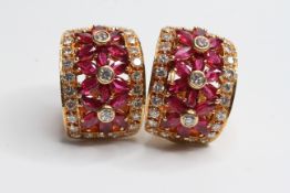 18YG ruby and diamond clip on earrings