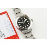 TUDOR BLACK BAY WRISTWATCH W/ GUARANTEE CARD REF. 79580, circular black dial with hour markers and