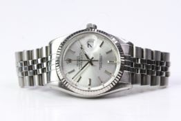 ROLEX OYSTER PERPETUAL DATEJUST REFERENCE 16014 CIRCA 1984, silver dial with baton hour markers,