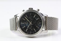 BREITLING TRANSOCEAN CHRONOGRAPH, circular black dial with baton hour markers, three subsidiary