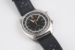 OMEGA SEAMASTER CHRONOSTOP WRISTWATCH REF. 145.007, circular black reverse pie pan dial with stick