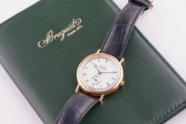 BREGUET 18CT GOLD WRISTWATCH W/ BOX & GUARANTEE PAPERS REF. 3910BA, circular two tone silver