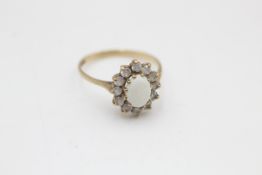 9ct Gold Opal & Clear Gemstone Halo Ring (1.7g)