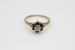 9ct Gold Diamond & Sapphire Floral Cluster Ring (1.3g)