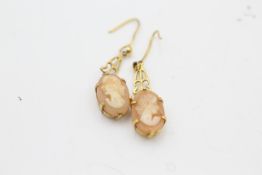 9ct Gold Shell Cameo Ornate Drop Earrings (2.3g)