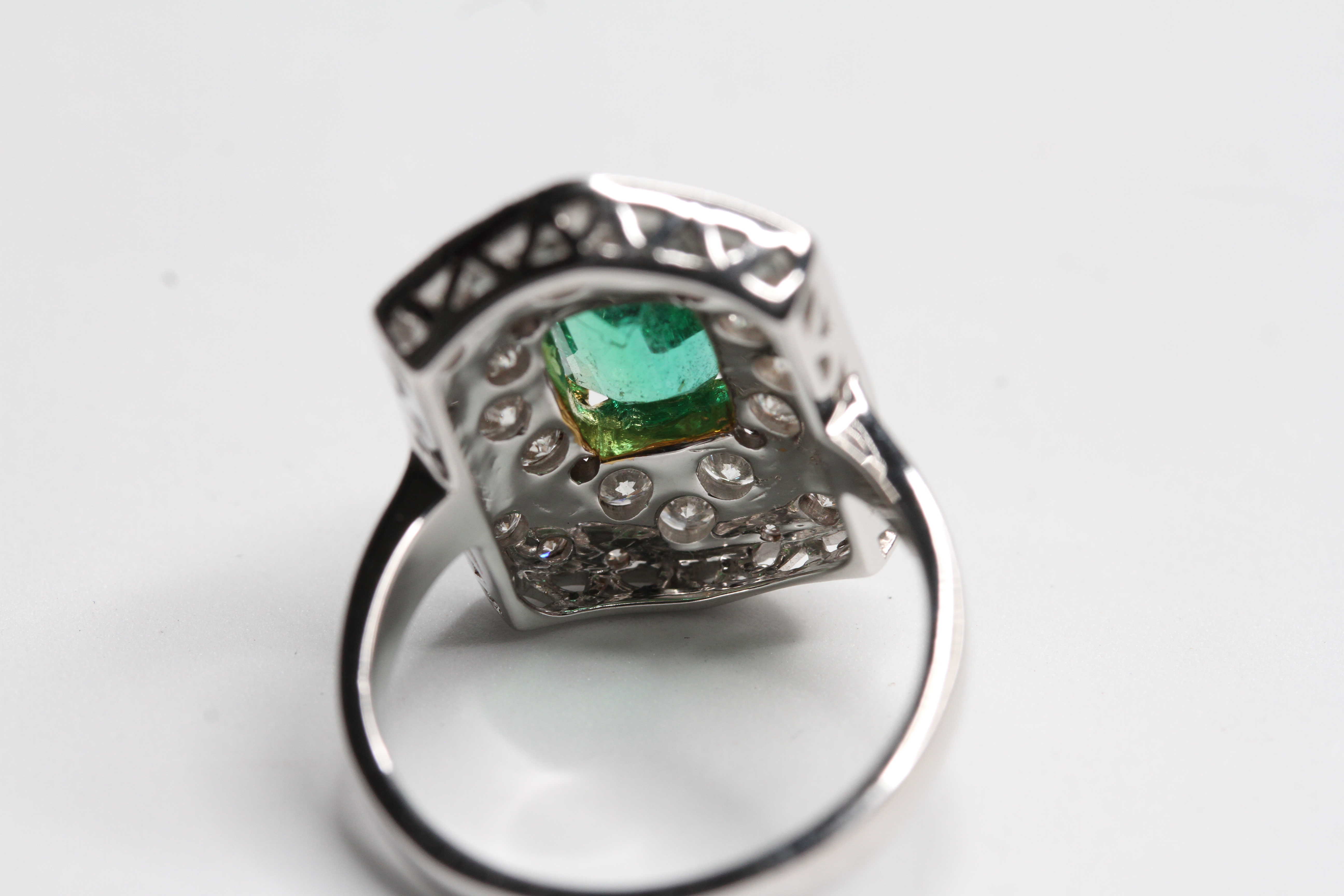 18WG Pave set diamond tablet ring with central claw set Emerald. EstE1.65 cts - Image 2 of 2