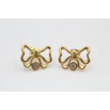 9ct Gold Clear Gemstone Bow Drop Earrings (2.1g)