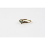 9ct Gold Emerald & Clear Gemstone Floral Cluster Ring (0.8g)