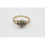 9ct Gold Topaz & Clear Gemstone Floral Cluster Ring (1.4g)