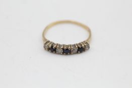 9ct Gold Sapphire & Clear Gemstone Seven Stone Ring (1.2g)