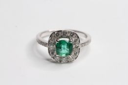 18WG Emerald and diamond cluster ring, no weights known