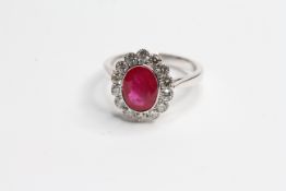 18WG Ruby and diamond cluster ring R1.77 D0.68