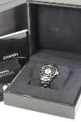 CHANEL J12 CERAMIC REFERENCE H1757 WITH BOX + PAPERS 2011, black dial with diamond set centre,