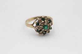 9ct Gold Green & Clear Synthetic Spinel Halo Ring (2.2g)