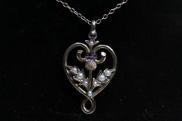 9YG Victorian Pearl and Amethyst pendant and chain