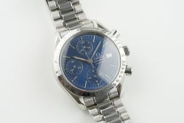 OMEGA SPEEDMASTER AUTOMATIC DATE CHRONOGRAPH WRISTWATCH REF. 35118000, circular blue triple register