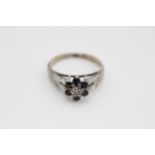 9ct White Gold Diamond & Sapphire Floral Cluster Ring (2.2g)