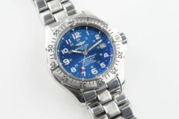 BREITLING SUPEROCEAN CHRONOMETER DATE WRISTWATCH REF. A17360, circular blue dial with large arabic