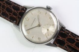 1950s Movado Stainless Steel watch, silver dial with sub-second