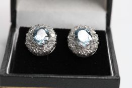 18WG Aquamarine and diamond cluster earrings A2.65cts S1.85cts