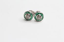 18WG target earrings Emerald and diamond Centres total 0.52ct