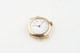 9CT GOLD TRENCH WRISTWATCH, circular white dial with arabic numeral hour markers and hands, 27mm