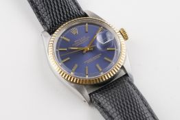 ROLEX OYSTER PERPETUAL DATEJUST STEEL & GOLD WRISTWATCH REF. 1601 CIRCA 1968, circular blue dial