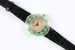 LADIES 18CT DIAMOND AND GREEN CRYSTAL CORUM PRINCESS LIMELIGHT, circular diamond dial, 26mm 18ct