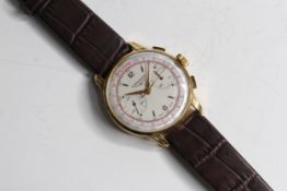 18CT LONGINES CHRONOGRAPH CIRCA 1949, circular white dial with baton and arabic numeral hour