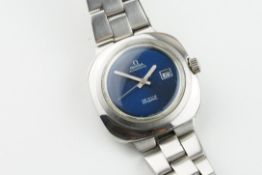 OMEGA DE VILLE DYNAMIC AUTOMATIC DATE WRISTWATCH, circular blue dial with a date window and hands,
