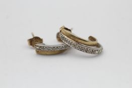 9ct yellow & white gold diamond half hoop earrings (2.1g)