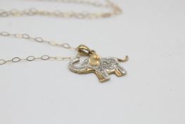 9ct gold diamond elephant earrings & necklace set (2.8g)