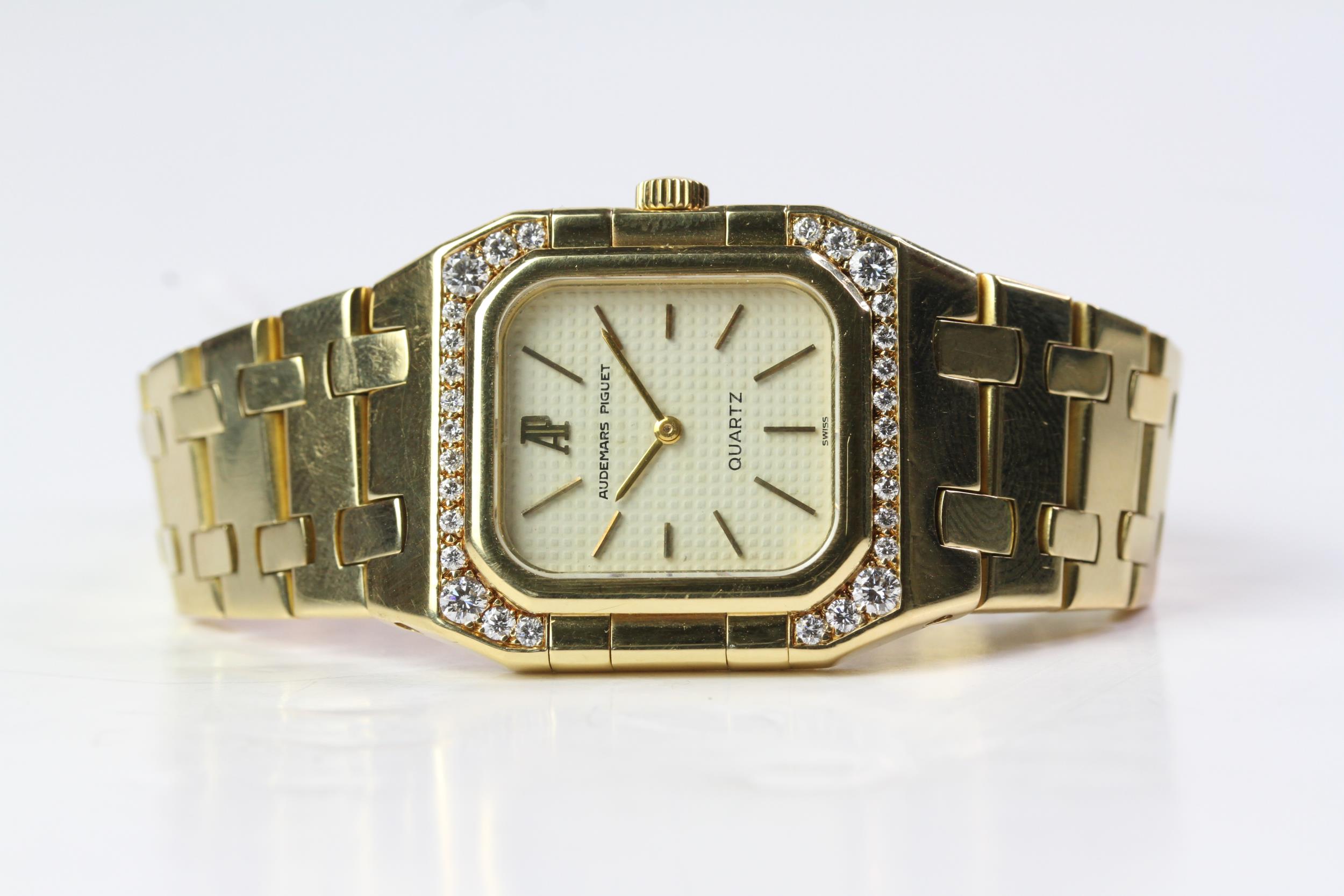 LADIES 18CT AUDEMARS PIGUET DIAMOND SET QUARTZ, rectangular waffle dial, 25mm 18ct gold case with - Image 2 of 3