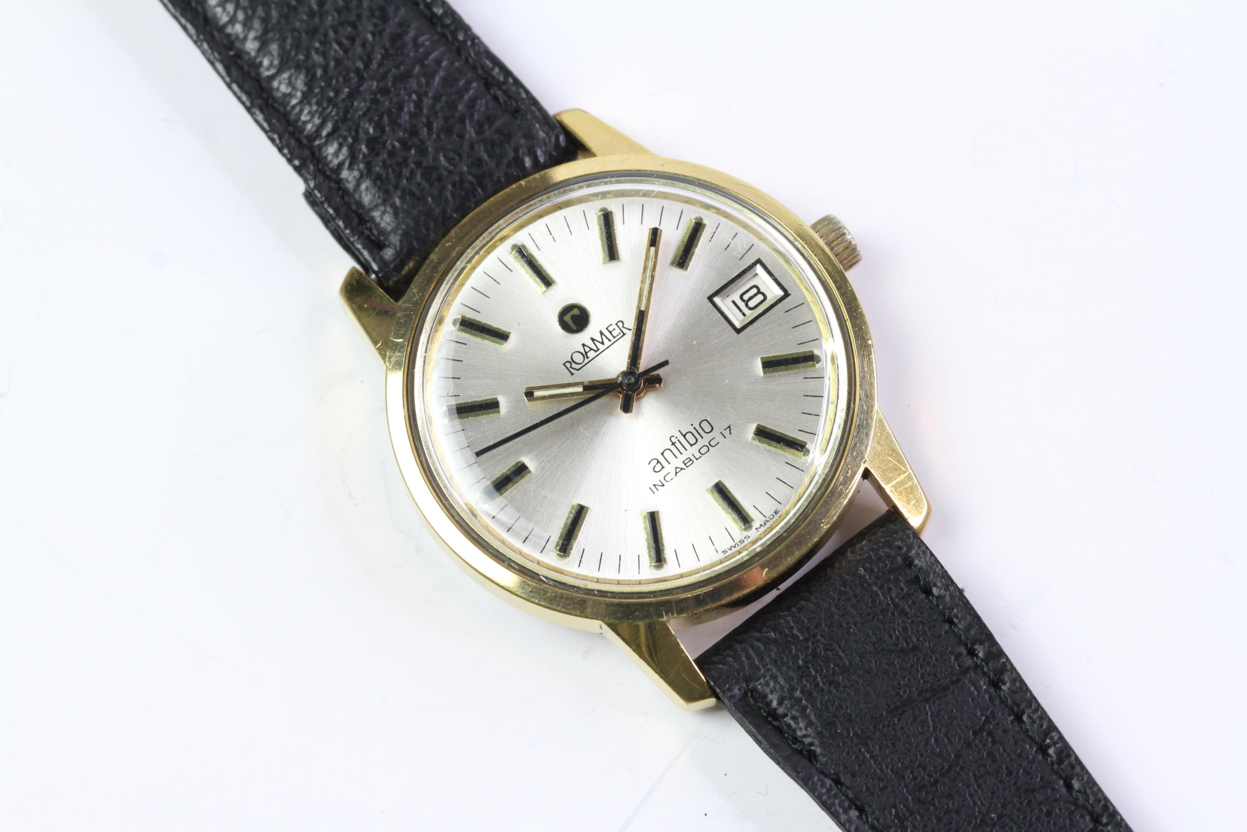 1970s Roamer Anfibio Incabloc date watch, boxed with paperwork and tag, Gold plated stainless - Image 3 of 4