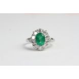 Platinum Emerald and diamond crown cluster ring E1.40 D 1.00 ct