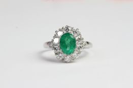 Platinum Emerald and diamond crown cluster ring E1.40 D 1.00 ct