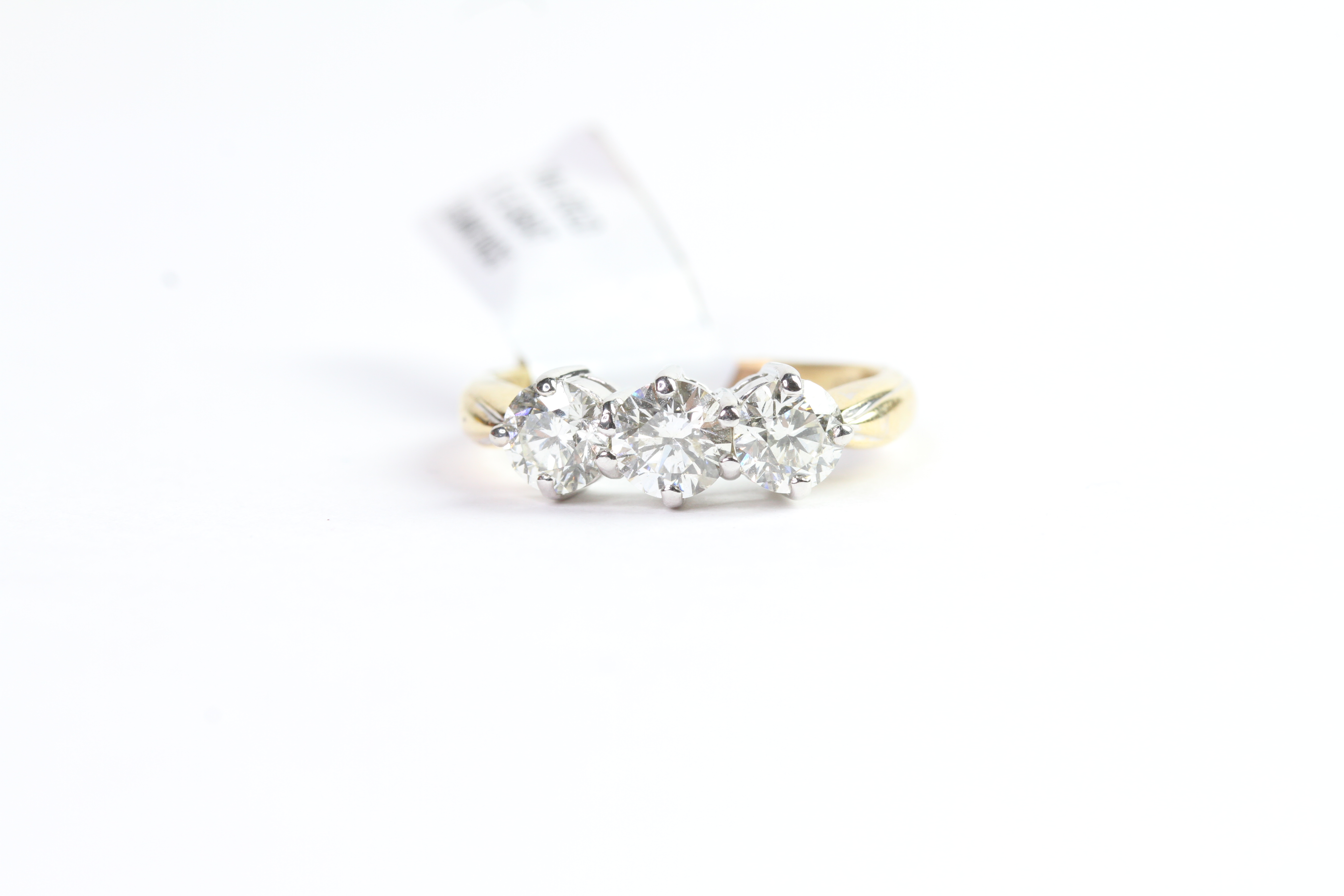 1.33ct Three Stone Diamond Ring, three brilliant cut diamonds estimated 0.42/0.49/0.42ct, tested