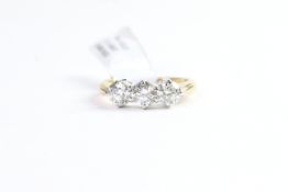 1.33ct Three Stone Diamond Ring, three brilliant cut diamonds estimated 0.42/0.49/0.42ct, tested