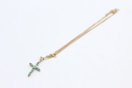 9ct gold emerald & diamond cross pendant on chain (1.3g)